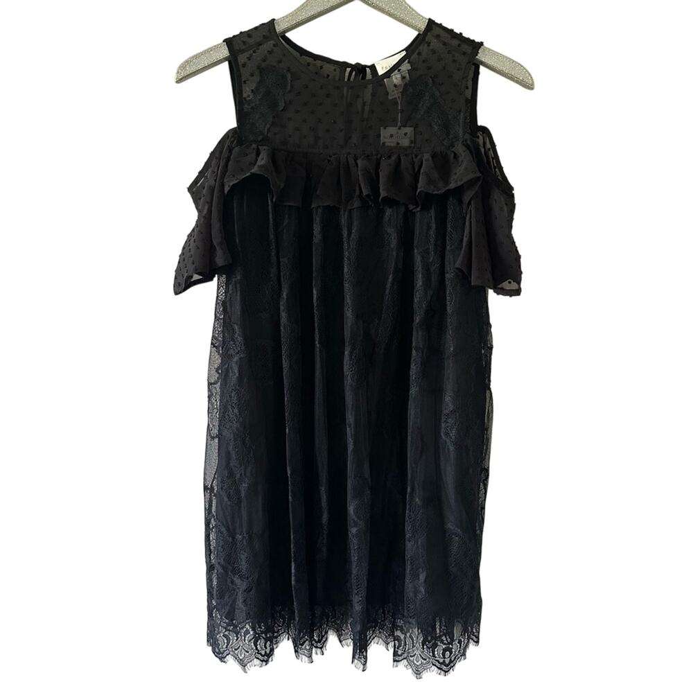 Foxiedox Black Ruffle Lace Cold Shoulder Dress NEW